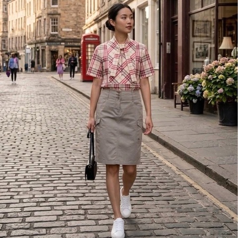 Burberry藍標 卡其口袋彈性戰馬窄裙