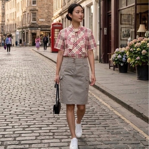 Burberry藍標 卡其口袋彈性戰馬窄裙