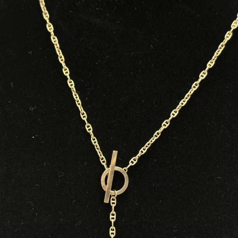 HERMES SH玫瑰金滿鑽豬鼻子項鍊 鏈長41cm 98新配件盒子-2