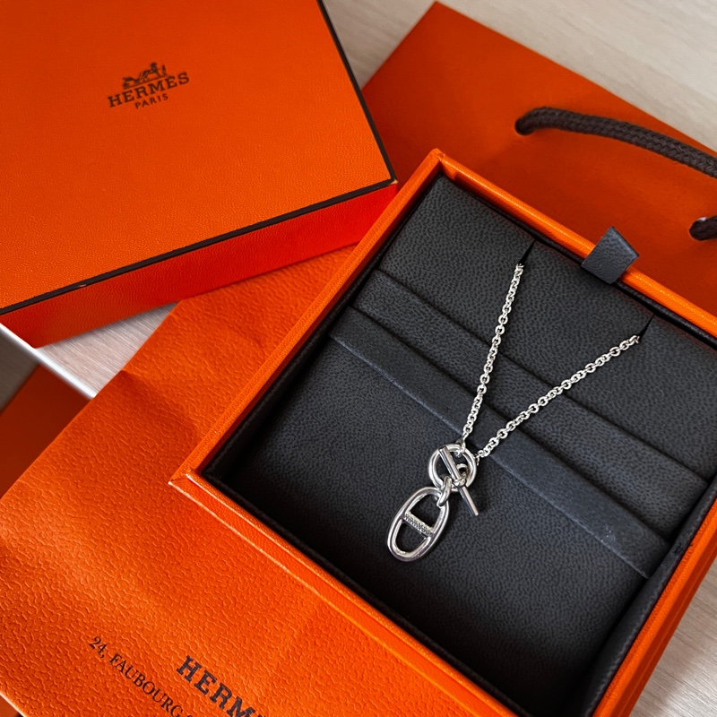 愛馬仕 豬鼻銀鍊 項鍊-0