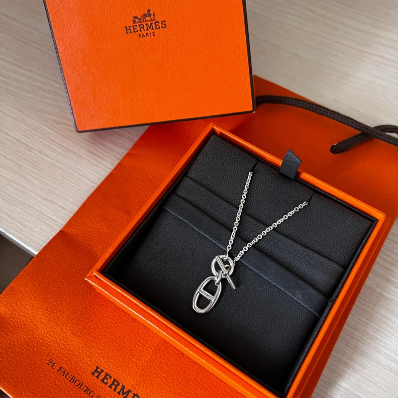 愛馬仕 豬鼻銀鍊 項鍊-3