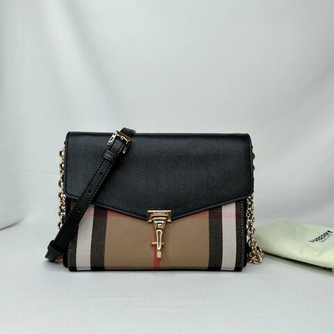 BURBERRY 格紋拼皮革信封包