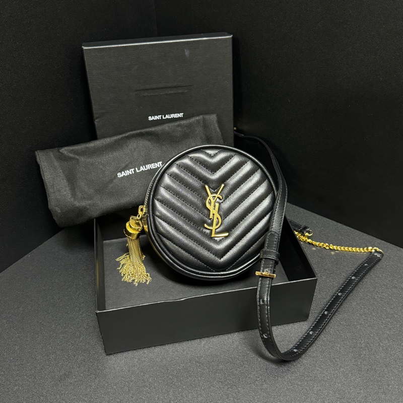 (全新閒置品🎁) YSL 聖羅蘭 黑金圓餅包 斜背包-0