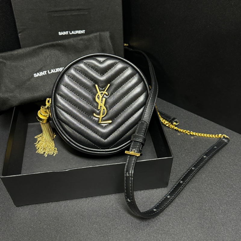 (全新閒置品🎁) YSL 聖羅蘭 黑金圓餅包 斜背包-1