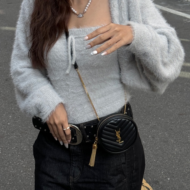 （全新閒置品🎁） YSL 聖羅蘭 黑金圓餅包 斜背包-8