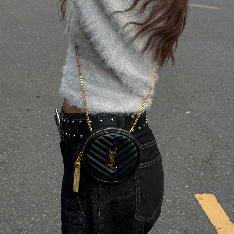 （全新閒置品🎁） YSL 聖羅蘭 黑金圓餅包 斜背包-9