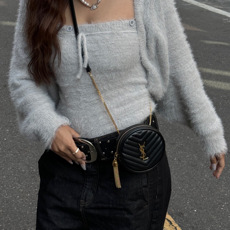 （全新閒置品🎁） YSL 聖羅蘭 黑金圓餅包 斜背包-11