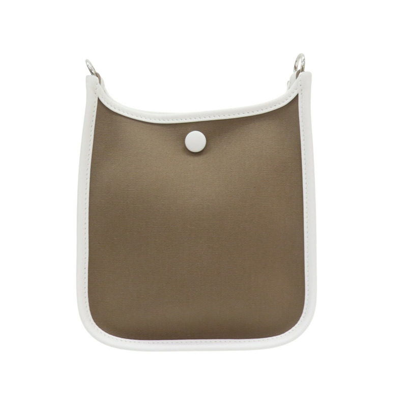 大象灰 Toile帆布 白色牛皮 Neo Evelyne 16 肩背包 K刻 金扣【HERMES 愛馬仕】-1