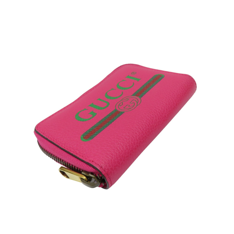 粉色 牛皮 LOGO 拉鍊 卡夾【GUCCI 古馳】 496319-2