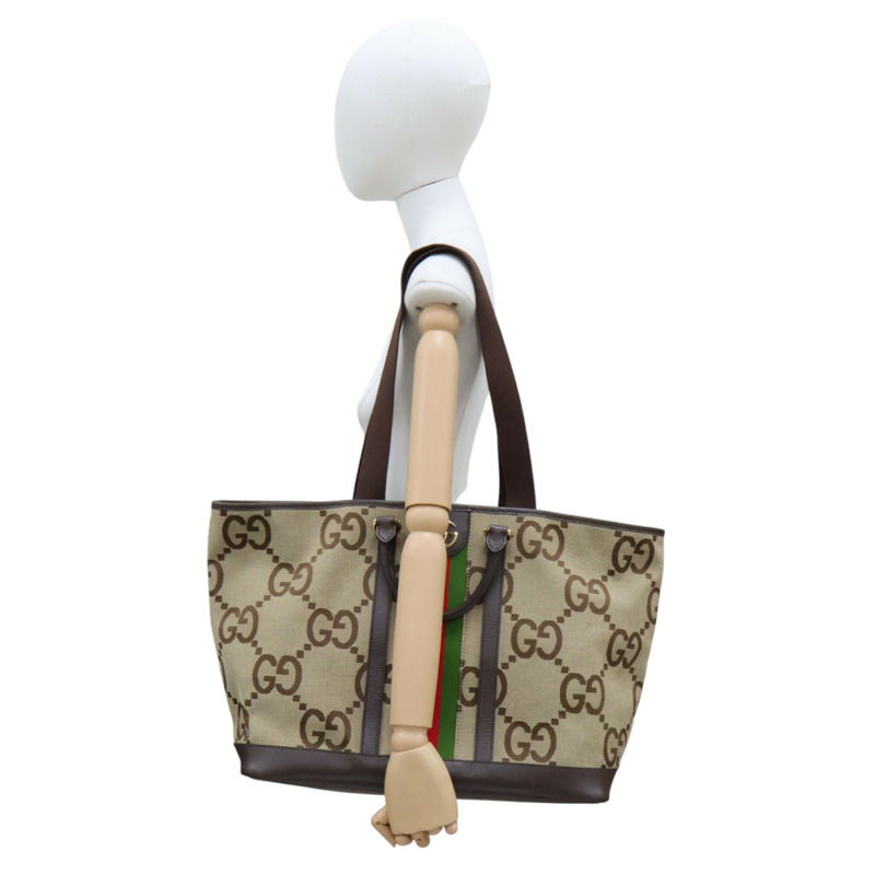 棕色 帆布 牛皮 Jumbo GG 兩用包 金扣 756660【GUCCI 古馳】 756660-9