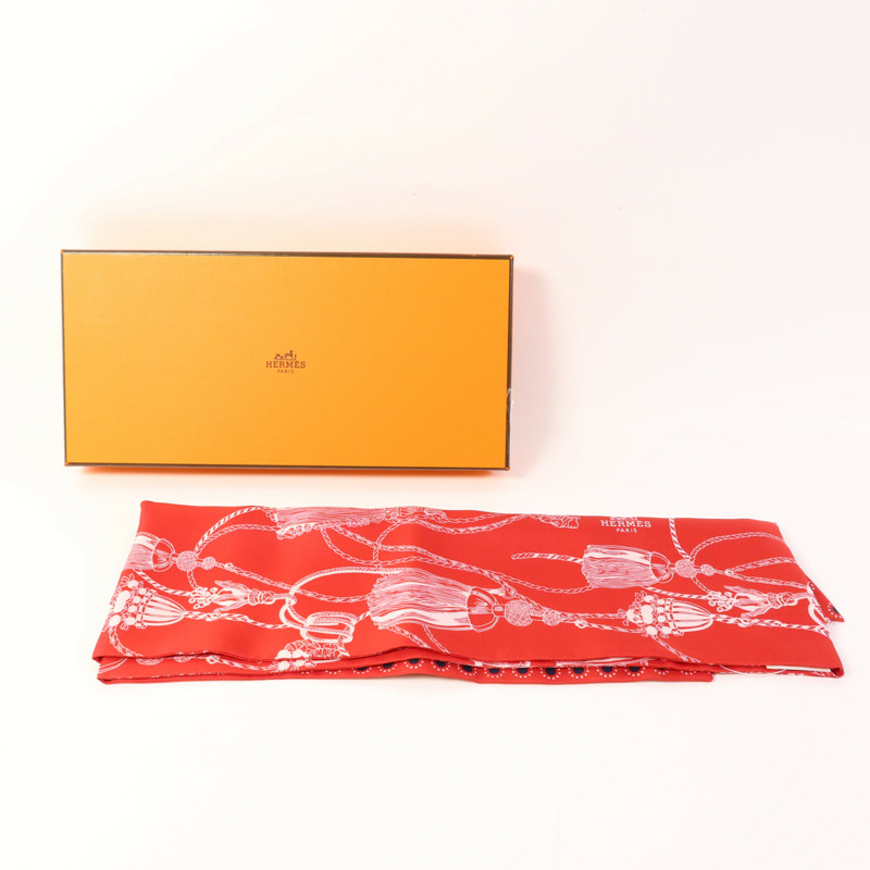 HERMES 絲質Maxi Twilly絲巾White/Red-10