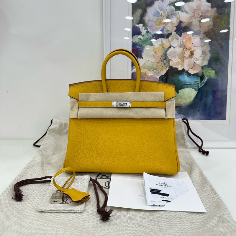 愛馬仕birkin25 9D Ambre琥珀黃銀扣 W刻 全新有購證-0