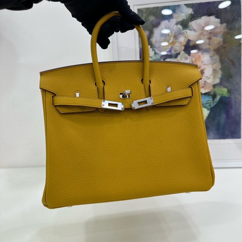 愛馬仕birkin25 9D Ambre琥珀黃銀扣 W刻 全新有購證-6