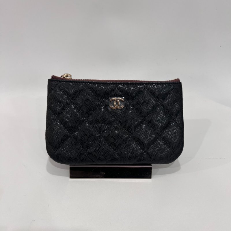 CHANEL CF一字拉鍊卡包荔枝黑AP0230/晶片款-0