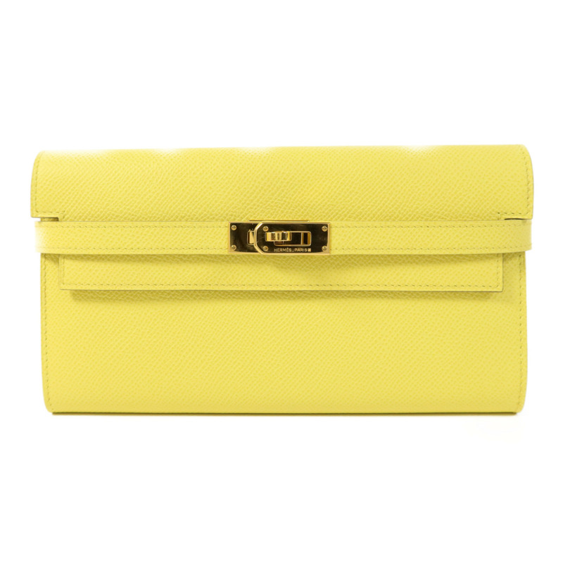 HERMES Epsom皮革Kelly Wallet金扣長錢包Soufre-0