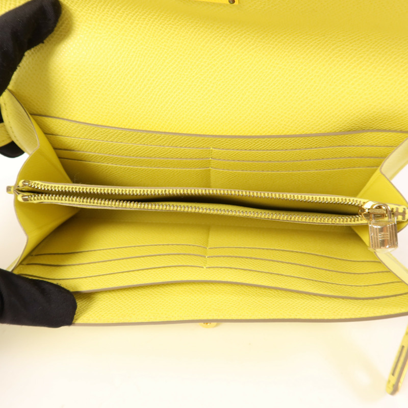 HERMES Epsom皮革Kelly Wallet金扣長錢包Soufre-4