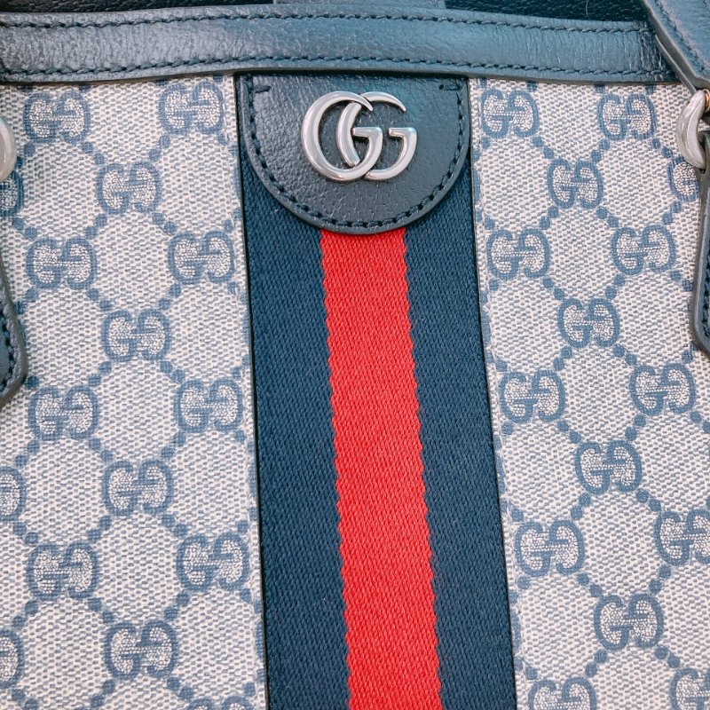 TW4466 Gucci 古馳 經典老花紋 托特包 軍藍色 間條紋 Ophidia Medium Tote Bag Dark Blue/Red x PHW-9