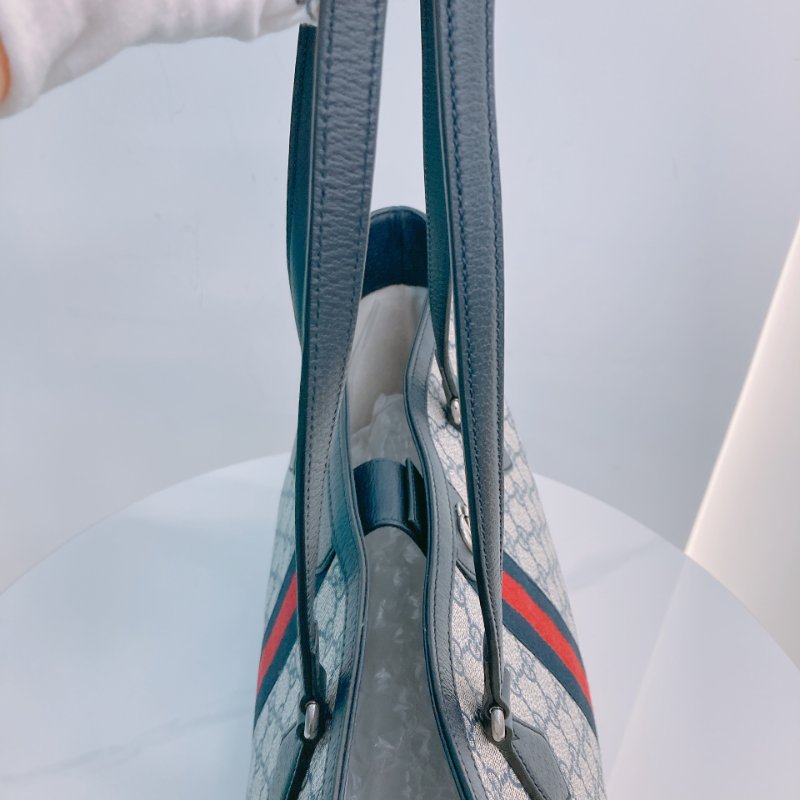 TW4466 Gucci 古馳 經典老花紋 托特包 軍藍色 間條紋 Ophidia Medium Tote Bag Dark Blue/Red x PHW-10