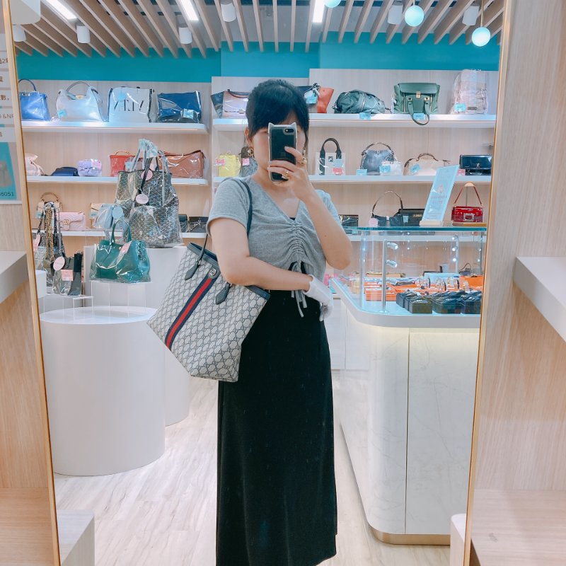 TW4466 Gucci 古馳 經典老花紋 托特包 軍藍色 間條紋 Ophidia Medium Tote Bag Dark Blue/Red x PHW-22