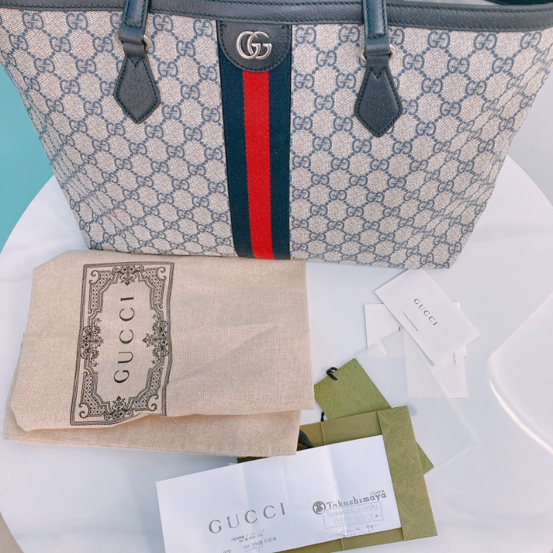 TW4466 Gucci 古馳 經典老花紋 托特包 軍藍色 間條紋 Ophidia Medium Tote Bag Dark Blue/Red x PHW-23
