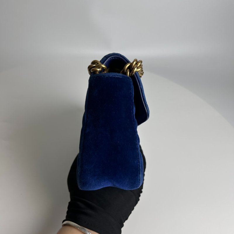 GUCCI 446744 藍絨毛Marmont掀蓋包22CM-3