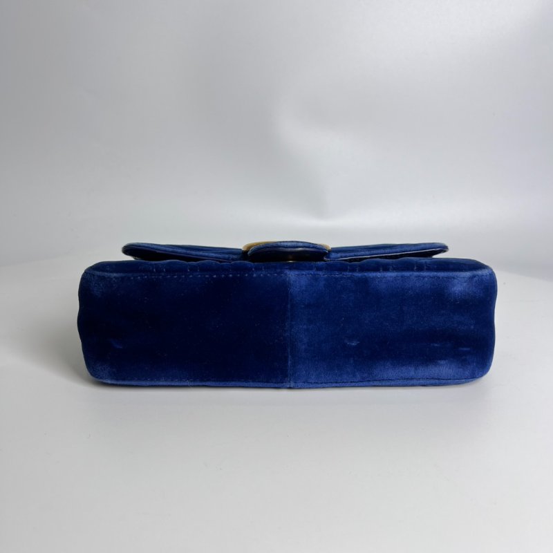 GUCCI 446744 藍絨毛Marmont掀蓋包22CM-5