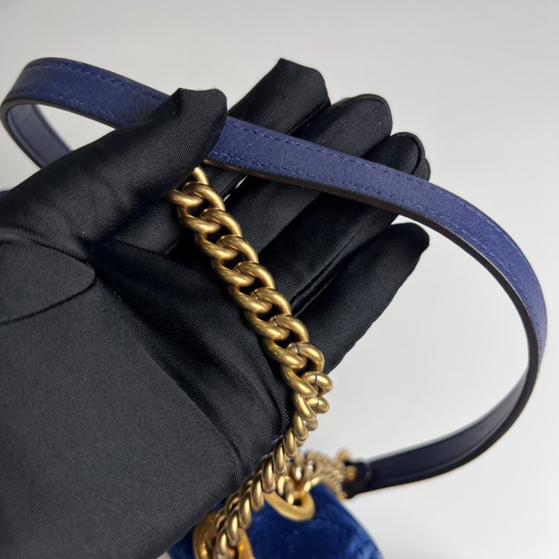 GUCCI 446744 藍絨毛Marmont掀蓋包22CM-8