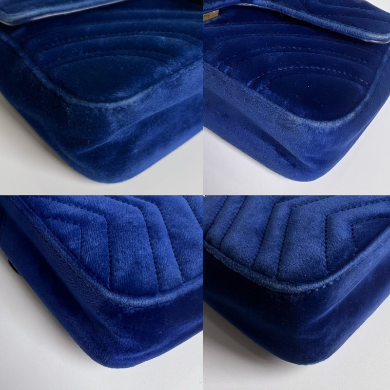 GUCCI 446744 藍絨毛Marmont掀蓋包22CM-9