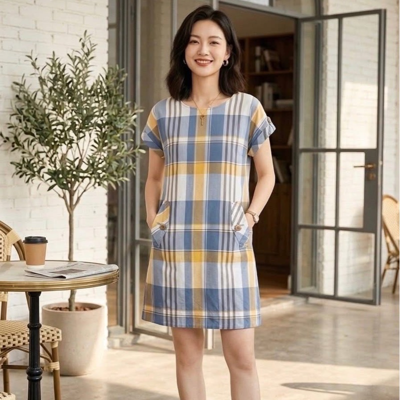 Burberry 藍標 金扣格紋口袋洋裝-0