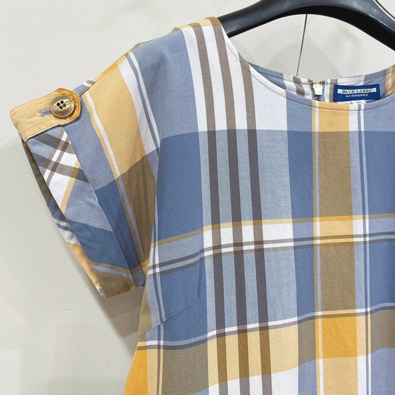 Burberry 藍標 金扣格紋口袋洋裝-3