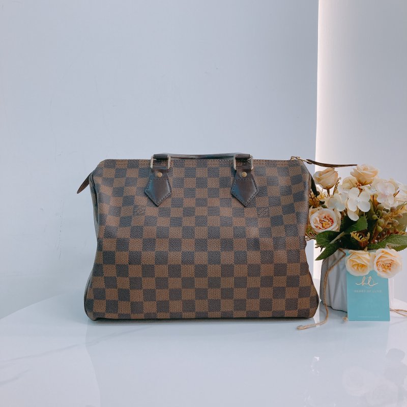 MS0326 路易威登 棕棋盤 帆布 手提 枕頭包 Louis Vuitton Speedy 30 Handbag Damier Canvas x GHW-1
