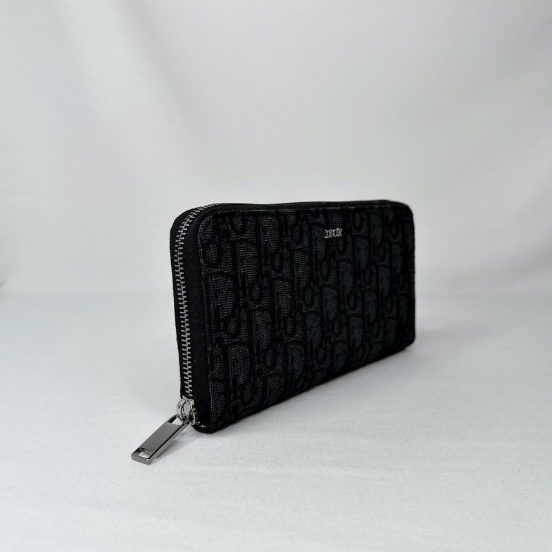 DIOR 黑色刺繡拉鍊長夾-3