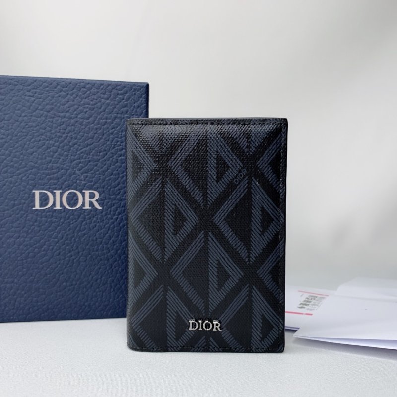 DIOR 黑藍色Diamond直式雙折卡夾-0