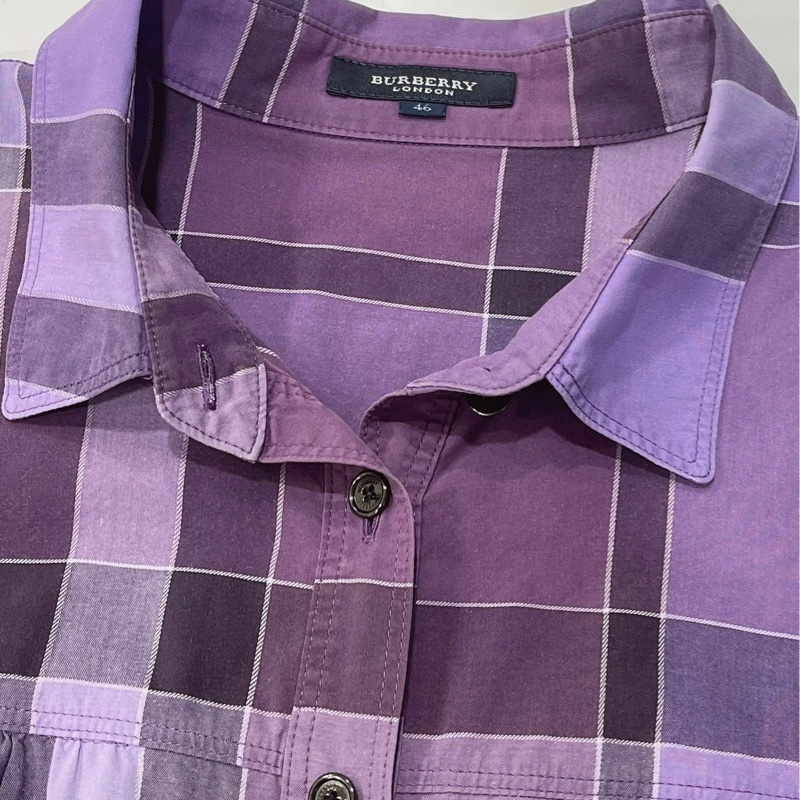 Burberry 倫敦 紫色系格紋短袖襯衫-2