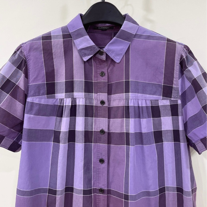 Burberry 倫敦 紫色系格紋短袖襯衫-6