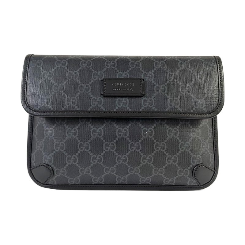 GUCCI Neo Vintage 黑色塗層帆布老花腰包腰包/胸包 銀色五金-0