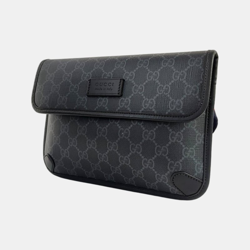 GUCCI Neo Vintage 黑色塗層帆布老花腰包腰包/胸包 銀色五金-2