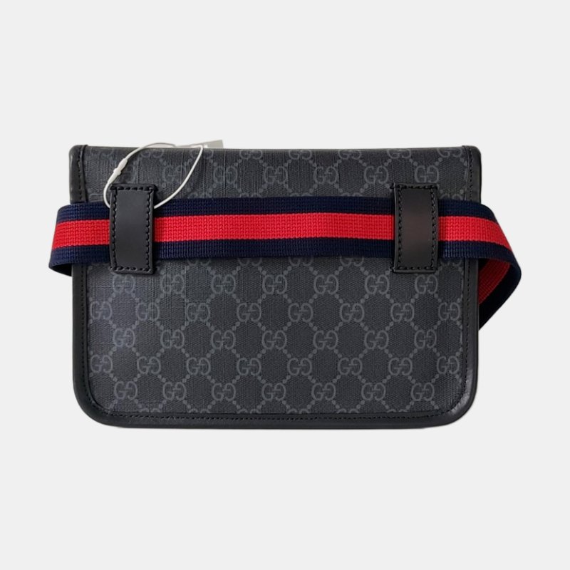 GUCCI Neo Vintage 黑色塗層帆布老花腰包腰包/胸包 銀色五金-4