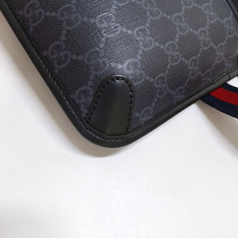 GUCCI Neo Vintage 黑色塗層帆布老花腰包腰包/胸包 銀色五金-8