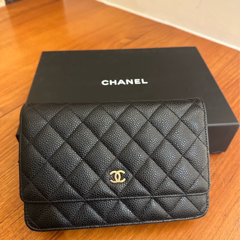 CHANEL 黑荔枝金雙C釦式WOC鏈包-0