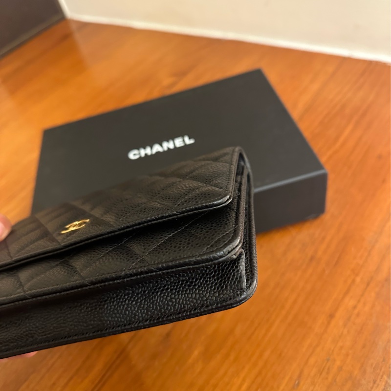 CHANEL 黑荔枝金雙C釦式WOC鏈包-4