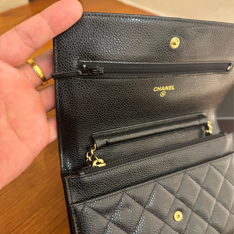 CHANEL 黑荔枝金雙C釦式WOC鏈包-15