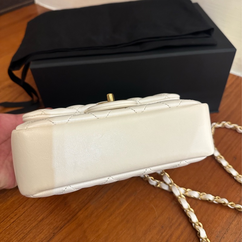 CHANEL 白羊皮菱格珍珠手提鏈包 超級美💕-3