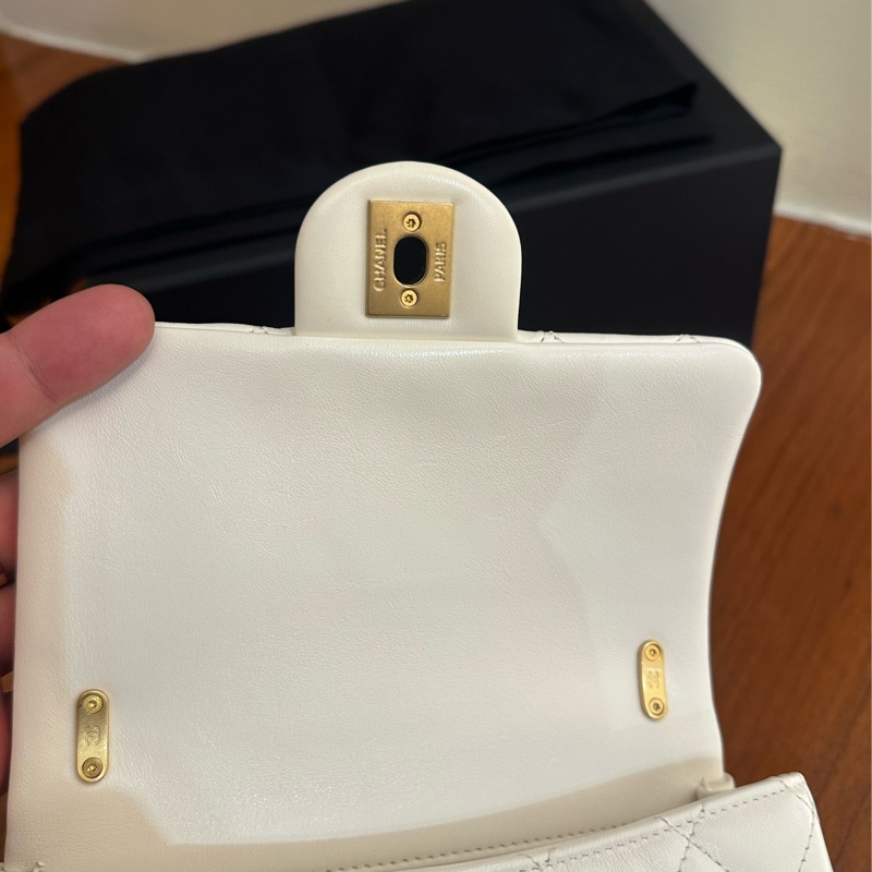 CHANEL 白羊皮菱格珍珠手提鏈包 超級美💕-13