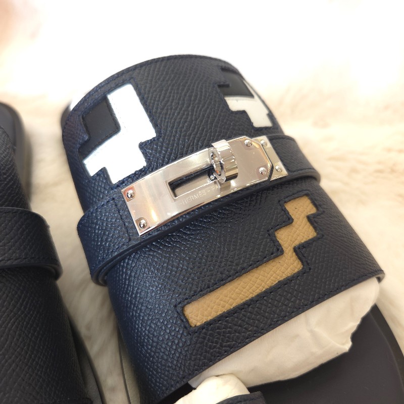 Hermes JOKE Sandle kelly銀釦 深藍 40-2