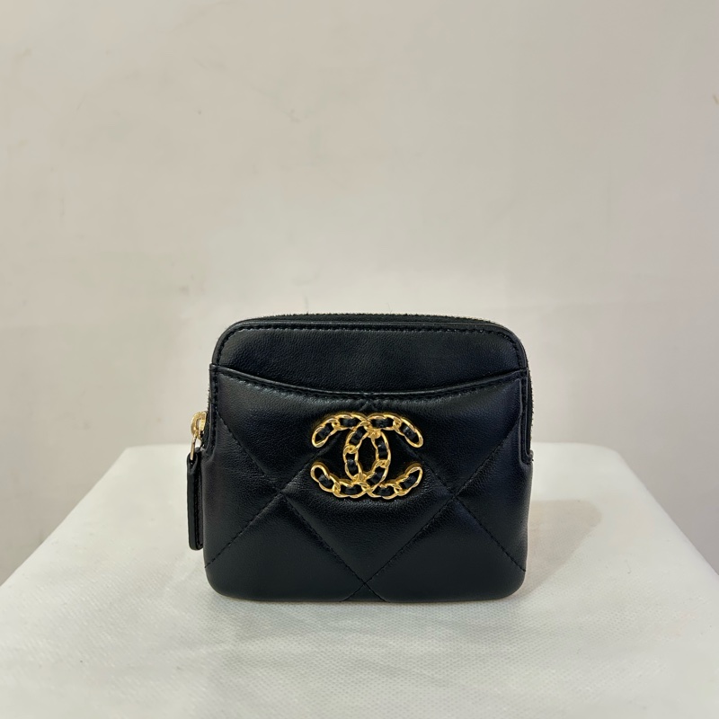 Chanel黑羊皮19系列吐司零錢包-0