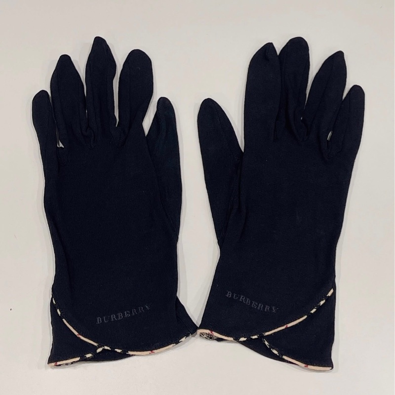 Burberry 經典格紋滾邊夏款防曬手套 黑-0