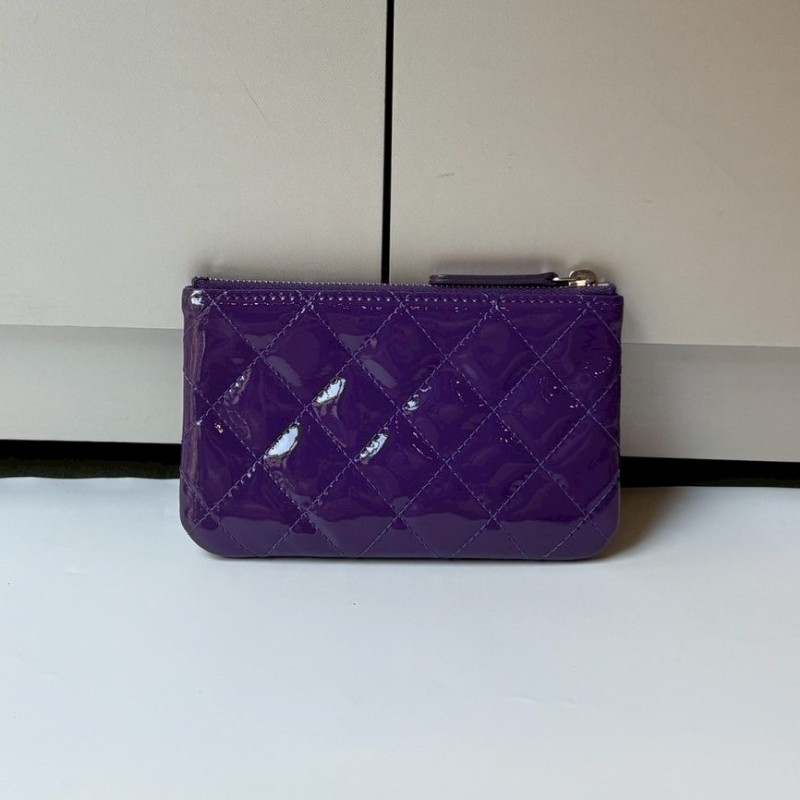 Chanel 紫色漆皮菱格一字拉鍊零錢包-1