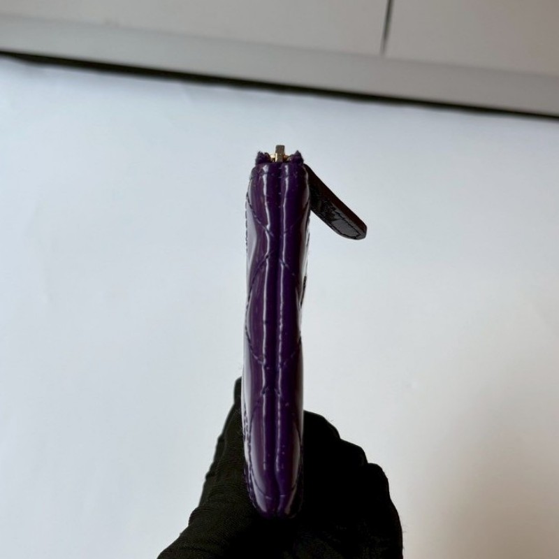 Chanel 紫色漆皮菱格一字拉鍊零錢包-4
