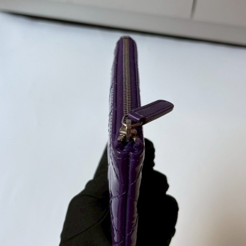 Chanel 紫色漆皮菱格一字拉鍊零錢包-5